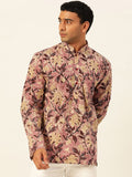 Men’s Pink Floral Printed Ethnic Kurta Shirt